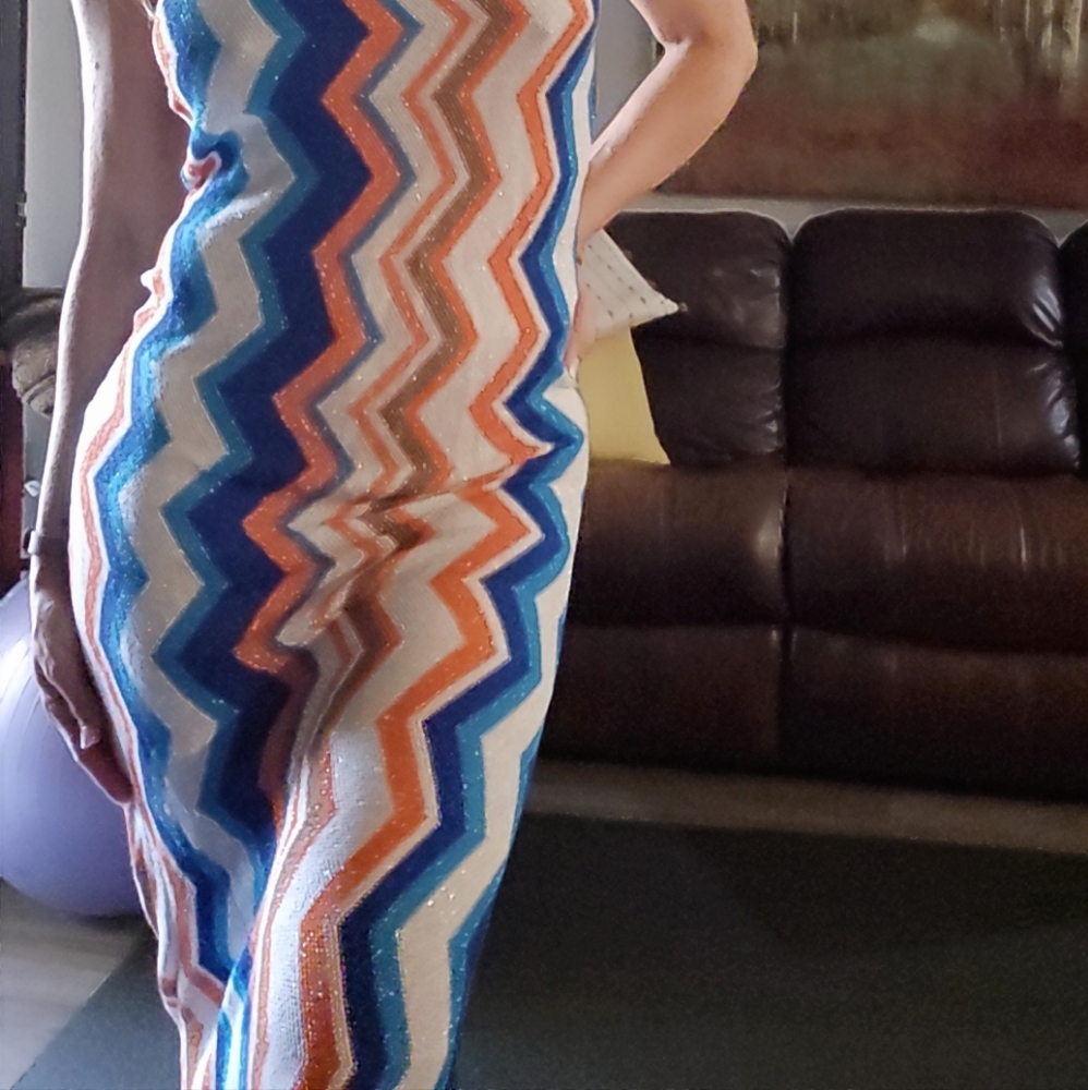 MC2 Saint Barth Strapless Zigzag Dress - Blue, Orange, White - Picture 6 of 9